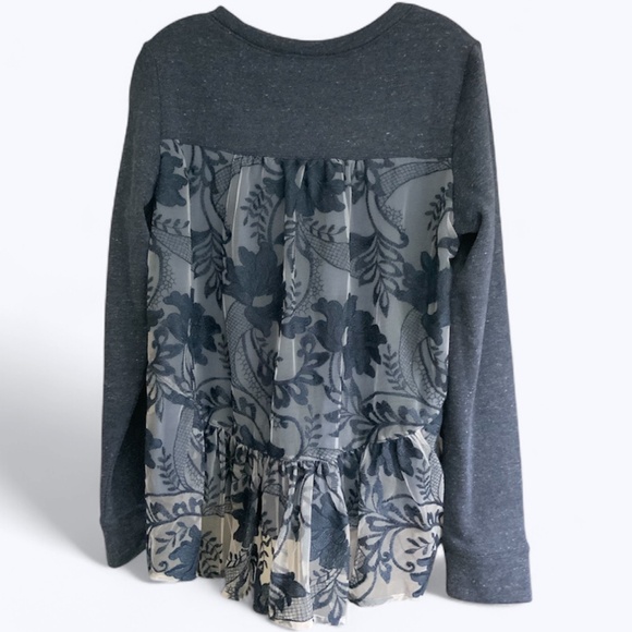 Anthropologie Vanessa Virginia Navy Blue Embroidered Lace Tulle Back Top SZ M - Picture 7 of 14